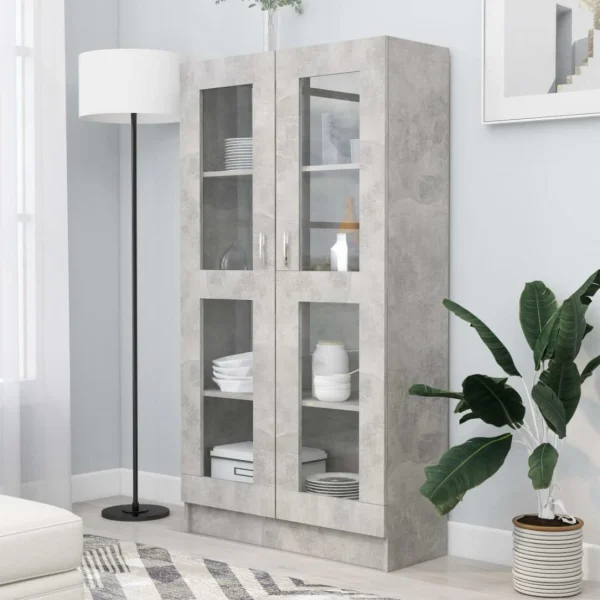 VidaXL Armoire à Vitrine Gris Béton 82,5×30,5×150 Cm Aggloméré 1