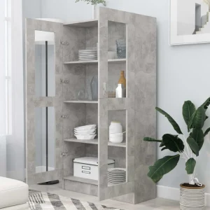 VidaXL Armoire à Vitrine Gris Béton 82,5×30,5×150 Cm Aggloméré 11