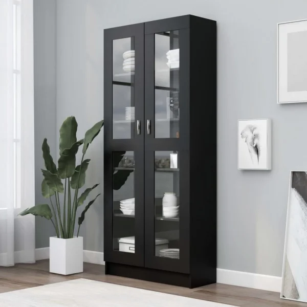 VidaXL Armoire à Vitrine Noir 82,5×30,5×185,5 Cm Aggloméré 1