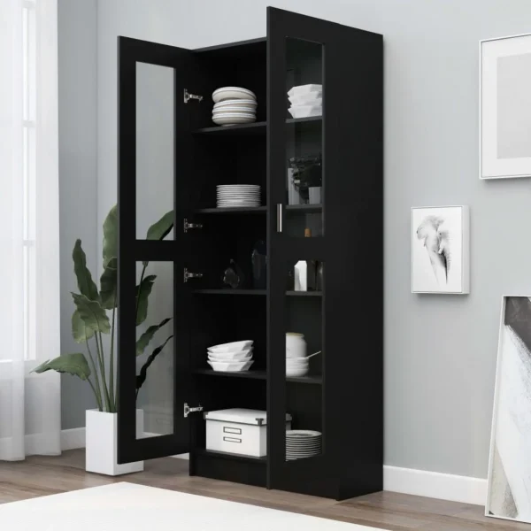 VidaXL Armoire à Vitrine Noir 82,5×30,5×185,5 Cm Aggloméré 4