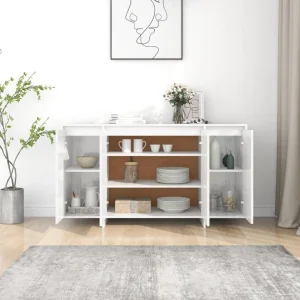 VidaXL Buffet Blanc Brillant 135x41x75 Cm Aggloméré 11