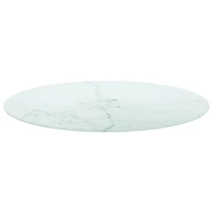 VidaXL Dessus De Table Blanc Ø90×1 Cm Verre Trempé Et Design De Marb… 7