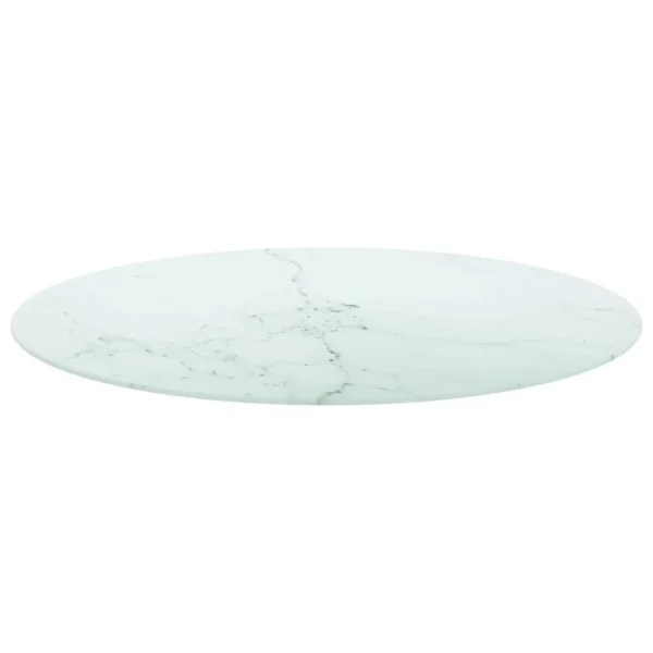 VidaXL Dessus De Table Blanc Ø90×1 Cm Verre Trempé Et Design De Marb… 3