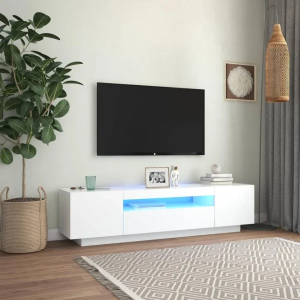 VidaXL Meuble TV Avec Lumières LED Blanc 160x35x40 Cm 1