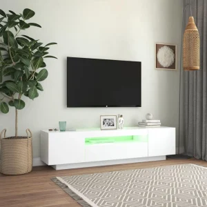 VidaXL Meuble TV Avec Lumières LED Blanc 160x35x40 Cm 15