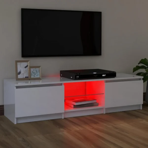 VidaXL Meuble TV Avec Lumières LED Blanc Brillant 120x30x35,5 Cm 4