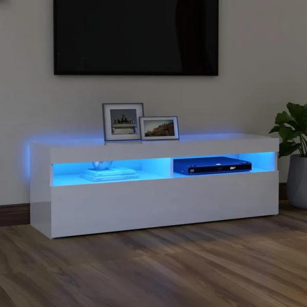 VidaXL Meuble TV Avec Lumières LED Blanc Brillant 120x35x40 Cm 1