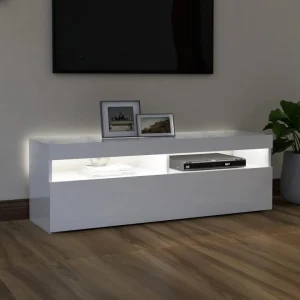 VidaXL Meuble TV Avec Lumières LED Blanc Brillant 120x35x40 Cm 11