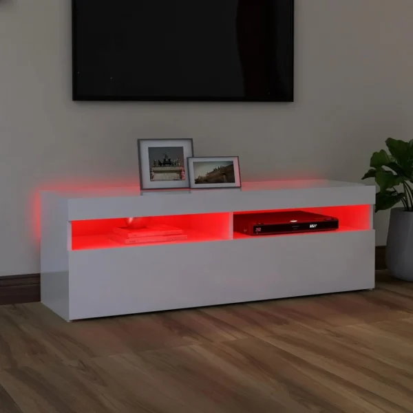 VidaXL Meuble TV Avec Lumières LED Blanc Brillant 120x35x40 Cm 5