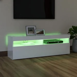 VidaXL Meuble TV Avec Lumières LED Blanc Brillant 120x35x40 Cm 15