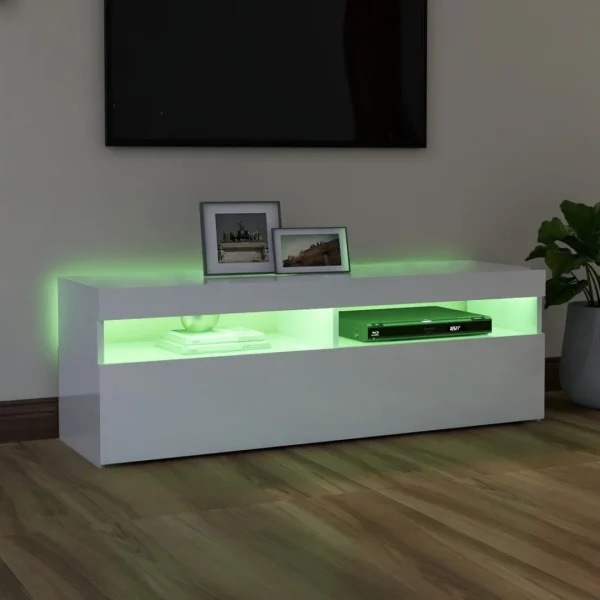 VidaXL Meuble TV Avec Lumières LED Blanc Brillant 120x35x40 Cm 6