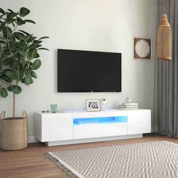 VidaXL Meuble TV Avec Lumières LED Blanc Brillant 160x35x40 Cm 1