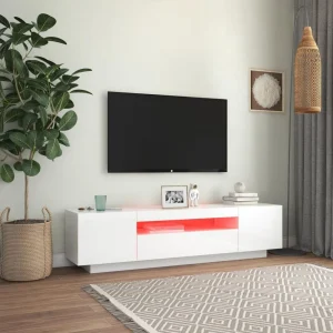 VidaXL Meuble TV Avec Lumières LED Blanc Brillant 160x35x40 Cm 11