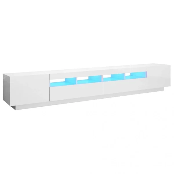 VidaXL Meuble TV Avec Lumières LED Blanc Brillant 260x35x40 Cm 3