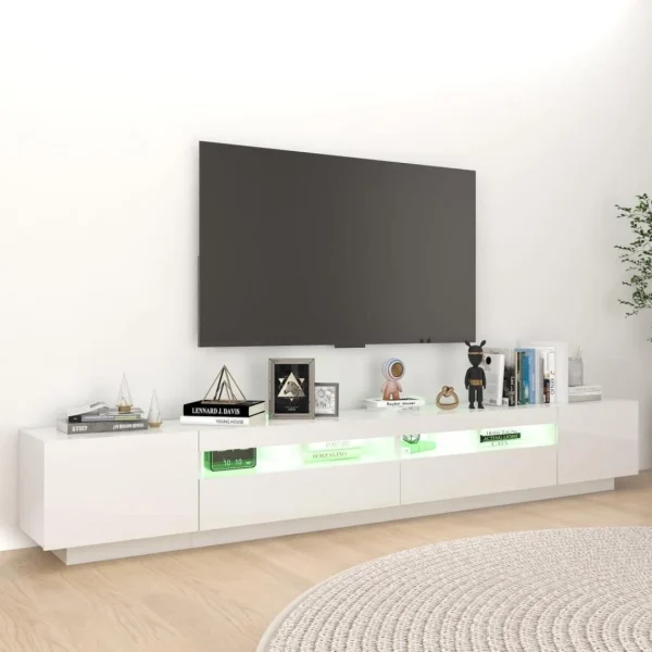 VidaXL Meuble TV Avec Lumières LED Blanc Brillant 260x35x40 Cm 4