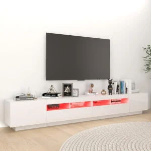 VidaXL Meuble TV Avec Lumières LED Blanc Brillant 260x35x40 Cm 15