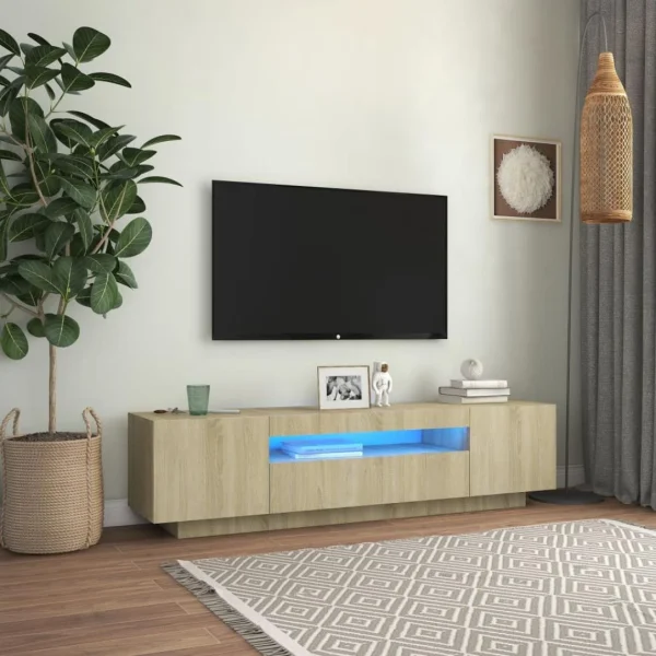 VidaXL Meuble TV Avec Lumières LED Chêne Sonoma 160x35x40 Cm 1