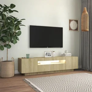 VidaXL Meuble TV Avec Lumières LED Chêne Sonoma 160x35x40 Cm 11