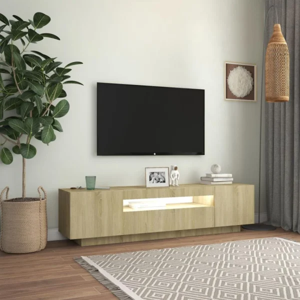 VidaXL Meuble TV Avec Lumières LED Chêne Sonoma 160x35x40 Cm 4