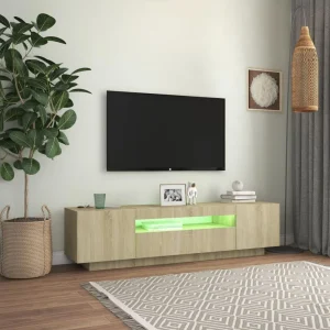 VidaXL Meuble TV Avec Lumières LED Chêne Sonoma 160x35x40 Cm 13