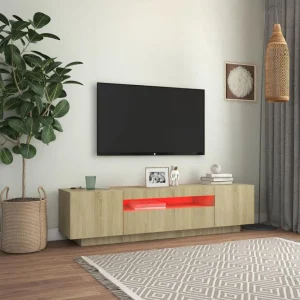 VidaXL Meuble TV Avec Lumières LED Chêne Sonoma 160x35x40 Cm 15