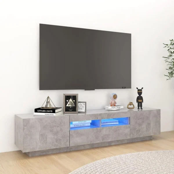 VidaXL Meuble TV Avec Lumières LED Gris Béton 180x35x40 Cm 1