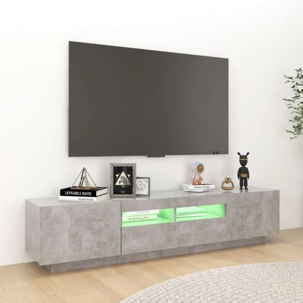 VidaXL Meuble TV Avec Lumières LED Gris Béton 180x35x40 Cm 4