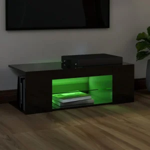 VidaXL Meuble TV Avec Lumières LED Noir Brillant 90x39x30 Cm 11