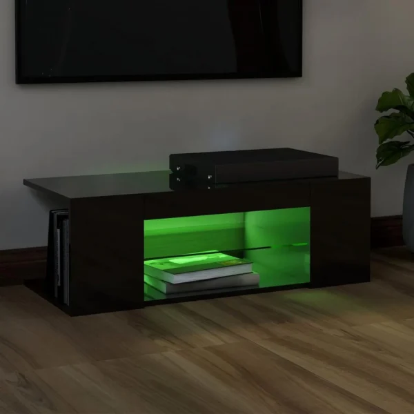 VidaXL Meuble TV Avec Lumières LED Noir Brillant 90x39x30 Cm 4