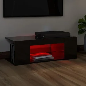 VidaXL Meuble TV Avec Lumières LED Noir Brillant 90x39x30 Cm 15