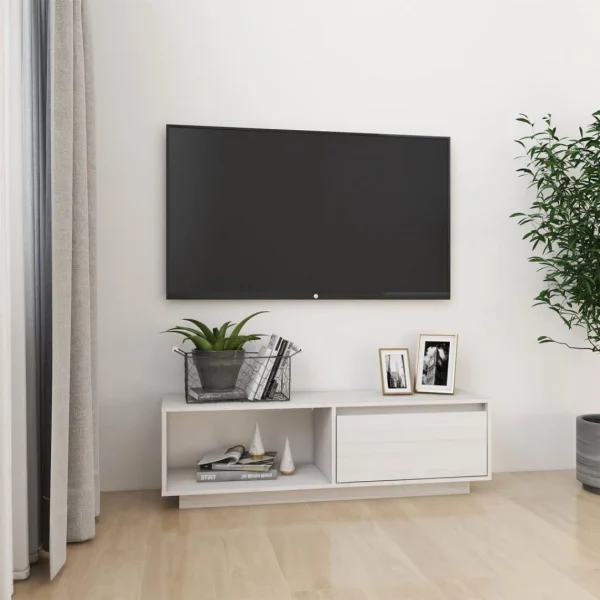 VidaXL Meuble TV Blanc 110x30x33,5 Cm Bois De Pin Massif 1