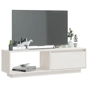 VidaXL Meuble TV Blanc 110x30x33,5 Cm Bois De Pin Massif 11