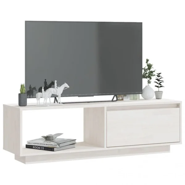 VidaXL Meuble TV Blanc 110x30x33,5 Cm Bois De Pin Massif 4