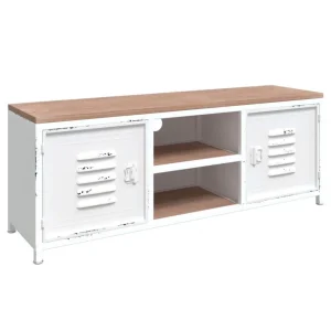 VidaXL Meuble TV Blanc 110x30x40 Cm Fer Et Bois De Sapin Massif 9