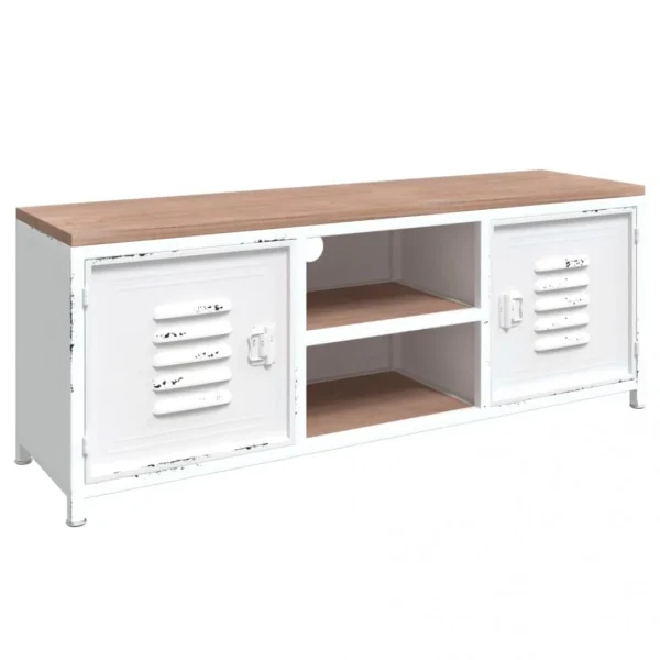 VidaXL Meuble TV Blanc 110x30x40 Cm Fer Et Bois De Sapin Massif 3