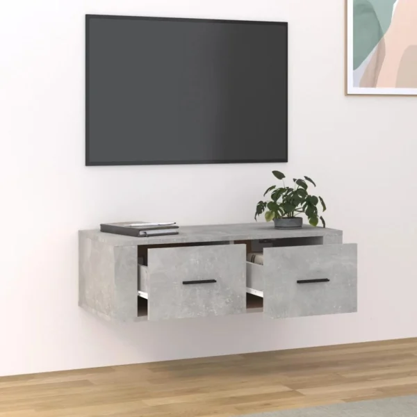 VidaXL Meuble TV Suspendu Gris Béton 80x36x25 Cm Bois D’ingénierie 4