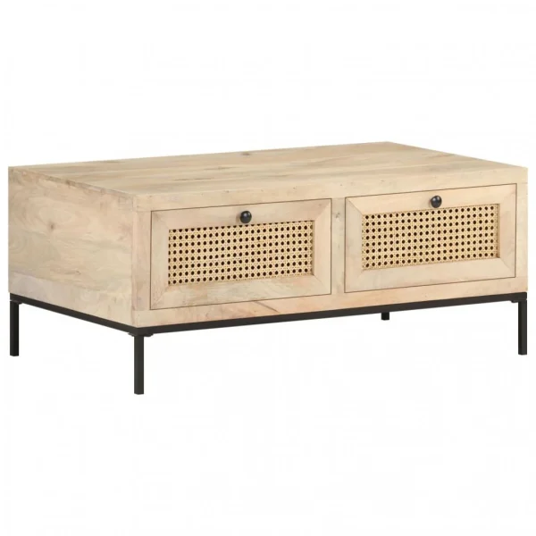 VidaXL Table Basse 90x50x37 Cm Bois De Manguier Et Canne Naturelle 1