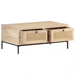 VidaXL Table Basse 90x50x37 Cm Bois De Manguier Et Canne Naturelle 13