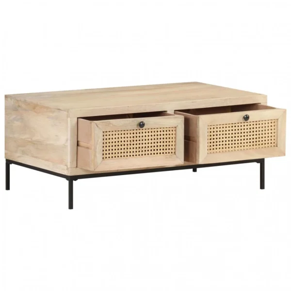 VidaXL Table Basse 90x50x37 Cm Bois De Manguier Et Canne Naturelle 5