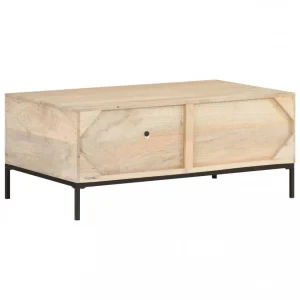 VidaXL Table Basse 90x50x37 Cm Bois De Manguier Et Canne Naturelle 15