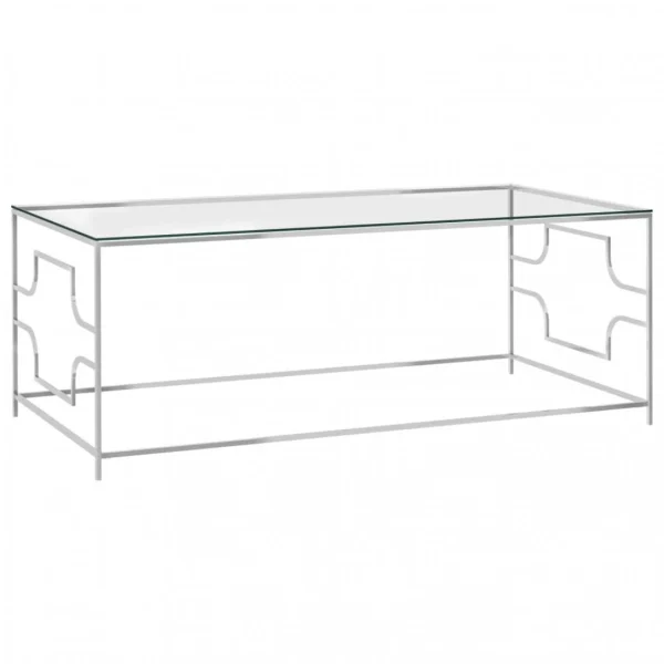 VidaXL Table Basse Argenté 120x60x45 Cm Acier Inoxydable Et Verre 1