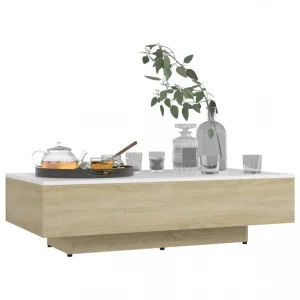 VidaXL Table Basse Blanc Et Chêne Sonoma 115x60x31 Cm Aggloméré 11