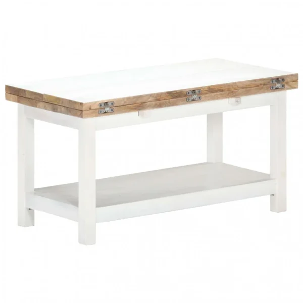 VidaXL Table Basse Extensible Blanc 90x(45-90)x45 Cm Bois De Manguier 5