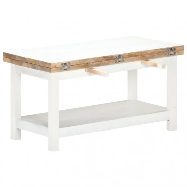 VidaXL Table Basse Extensible Blanc 90x(45-90)x45 Cm Bois De Manguier 6