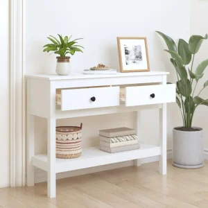 VidaXL Table Console Blanc 100x35x75 Cm Bois Massif De Pin 9