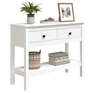 VidaXL Table Console Blanc 100x35x75 Cm Bois Massif De Pin 11