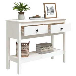 VidaXL Table Console Blanc 100x35x75 Cm Bois Massif De Pin 13