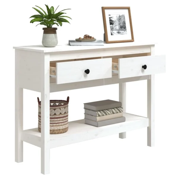 VidaXL Table Console Blanc 100x35x75 Cm Bois Massif De Pin 5