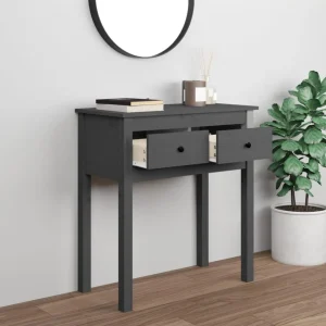 VidaXL Table Console Gris 70x35x75 Cm Bois Massif De Pin 9