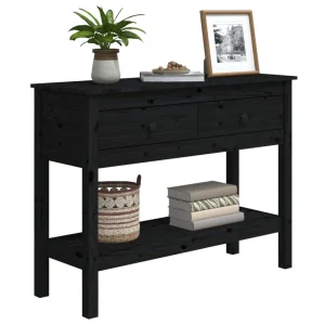 VidaXL Table Console Noir 100x35x75 Cm Bois Massif De Pin 11